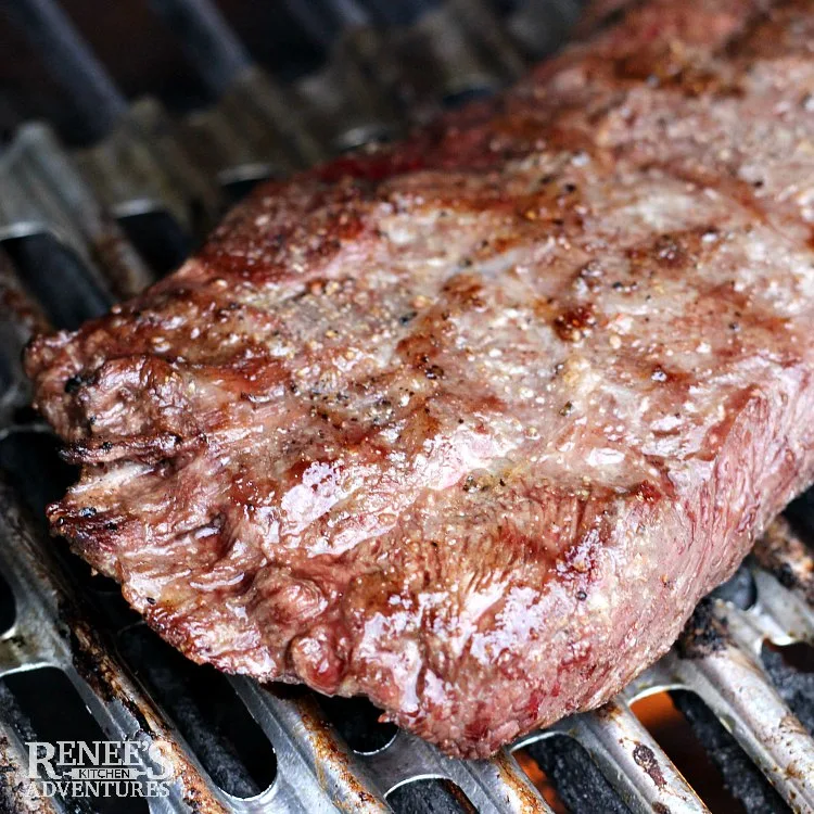 Flat Iron Steak with Citrus Salsa by Renee's Kitchen Adventures on the grill