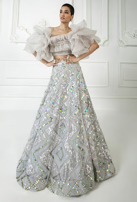 Manish malhotra Cloud grey metallic mirrored lehenga Front full