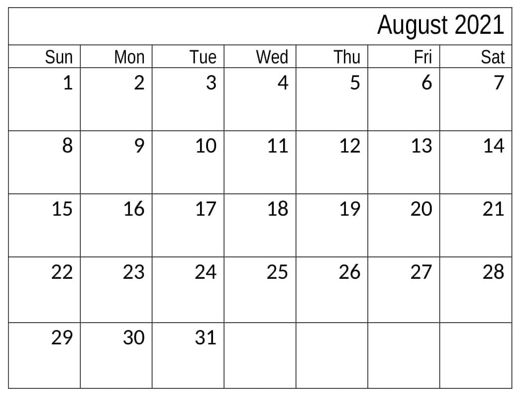 August 2021 Calendar