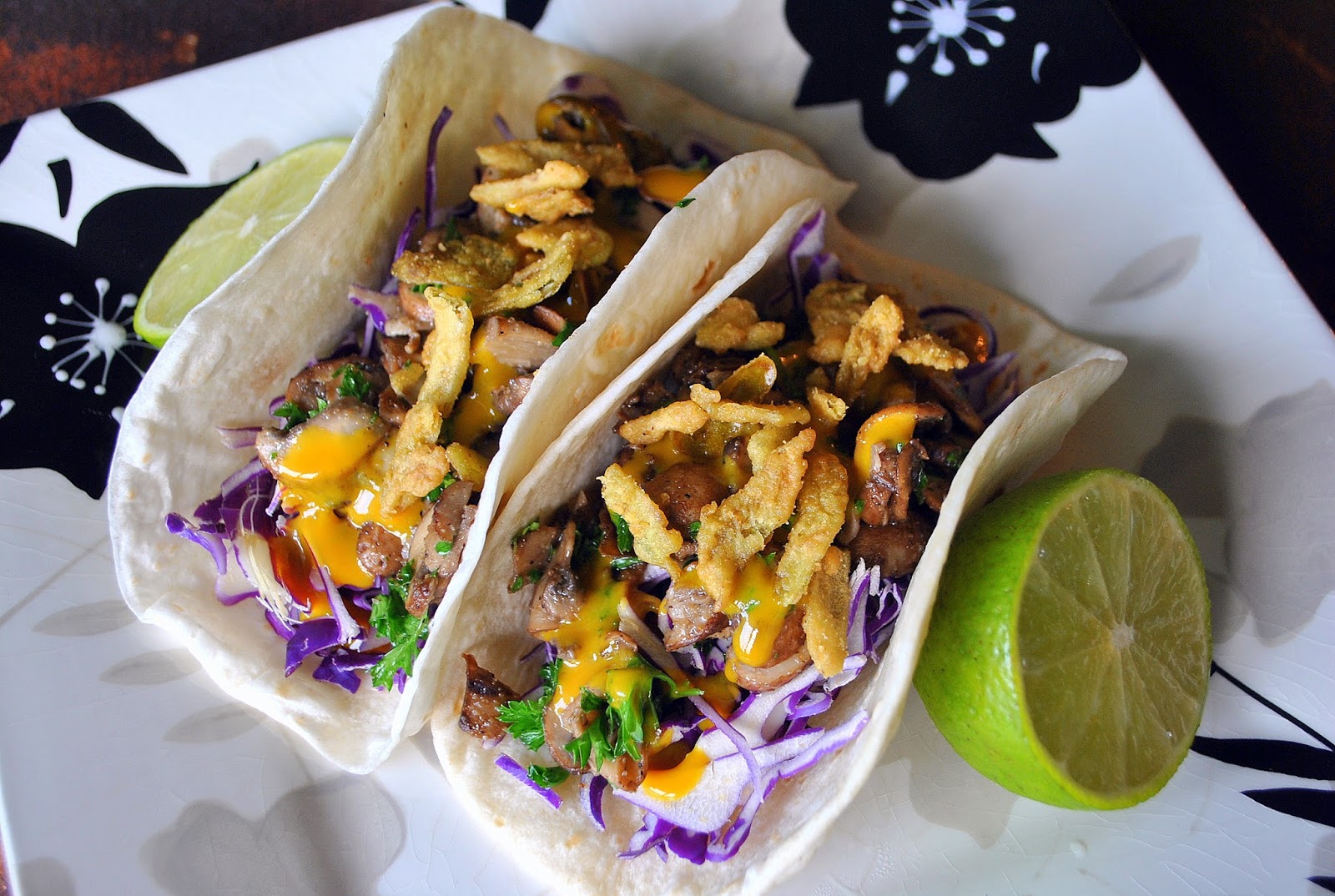 Red Cabbage & Mushroom Tacos with Maple Mustard Sauce & Crispy Jalapeños The Green Dish Blog