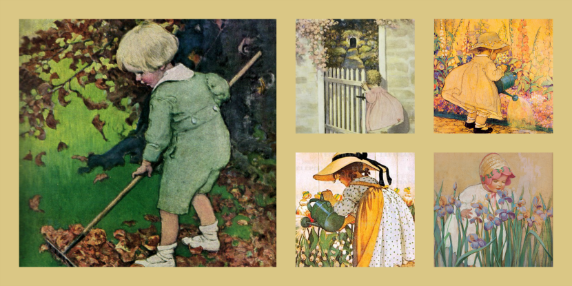 Ilustraciones de escenas cotidianas con niños en el jardín creadas por Jessie Willcox Smith, una de las ilustradoras mejor pagadas de su época