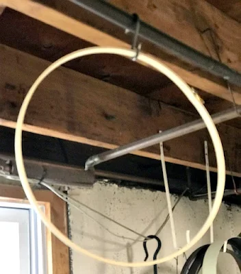 hoop hanging in basement