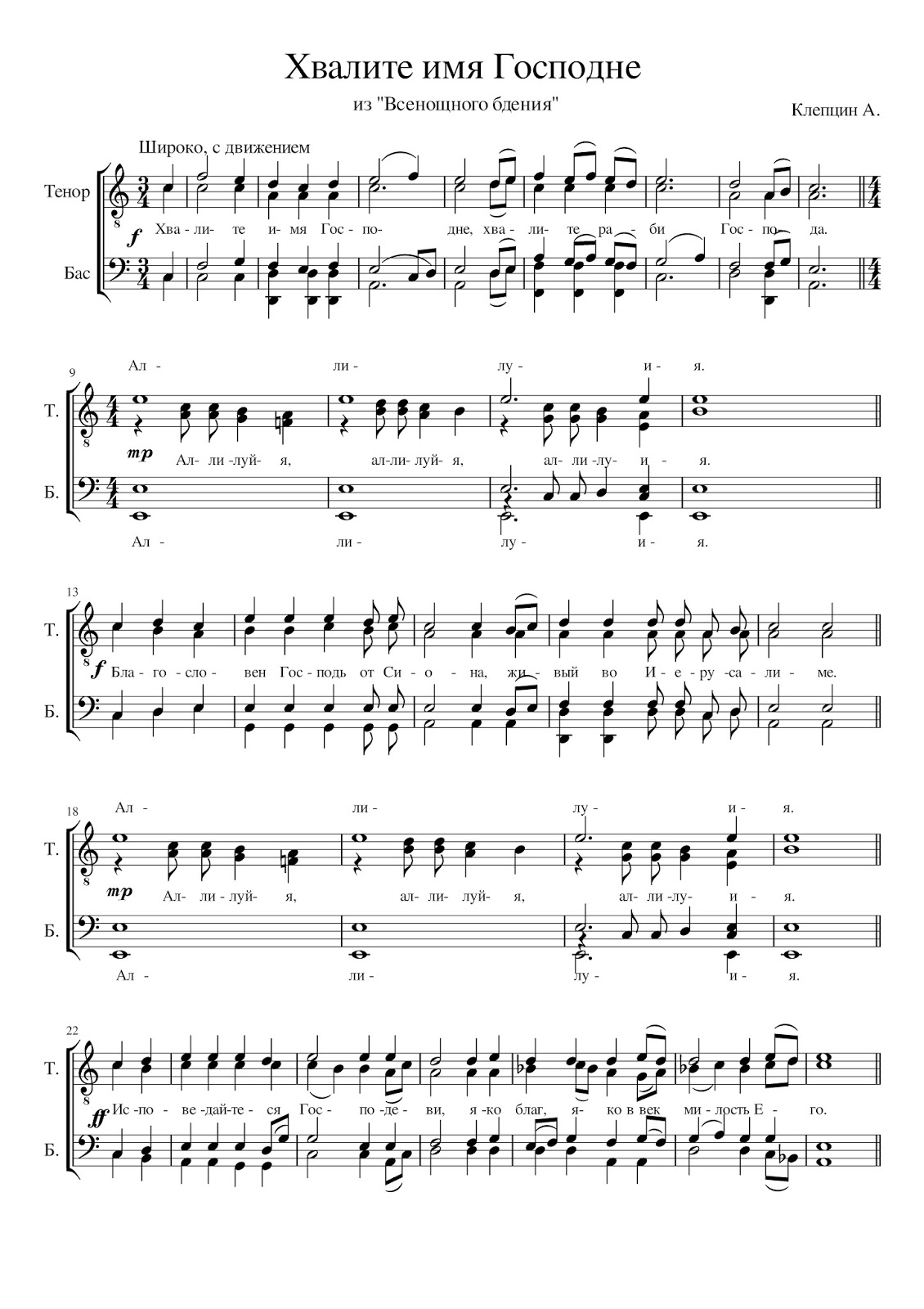 хвалите имя господне иерусалимское ноты.