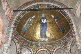 A mosaic inside Trieste's cathedral depicts Christ with the Saints Justus and Severus to either side of him