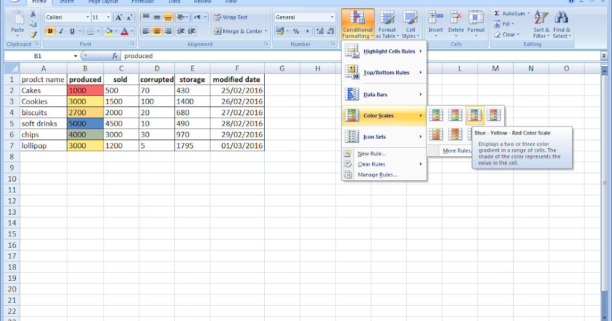 Lesson 16 : Excel conditional formatting ( color Scales ) :