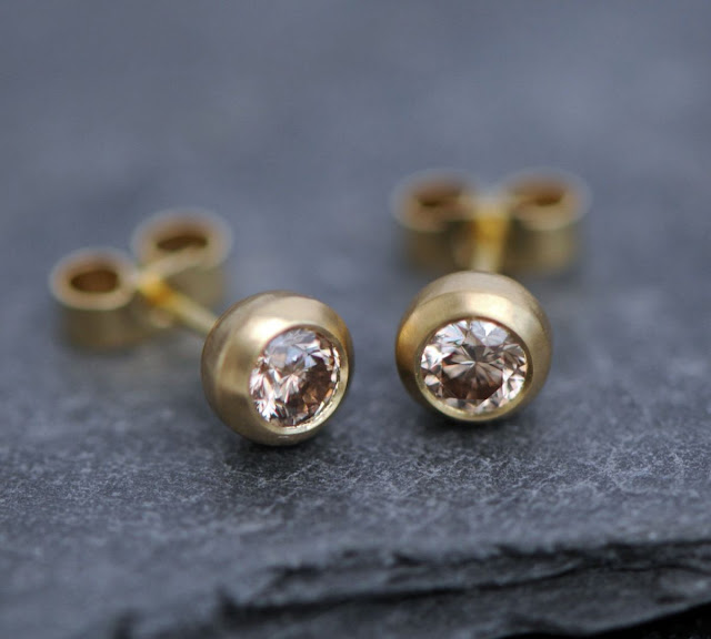 18K Gold Champagne Diamond Stud Earrings