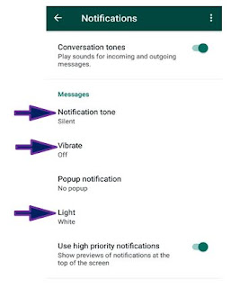 whatsapp notification tone, light, vibration