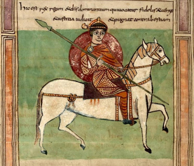 Всадник на миниатюре из Валенсийского Апокалипсиса, 800–825 годы.