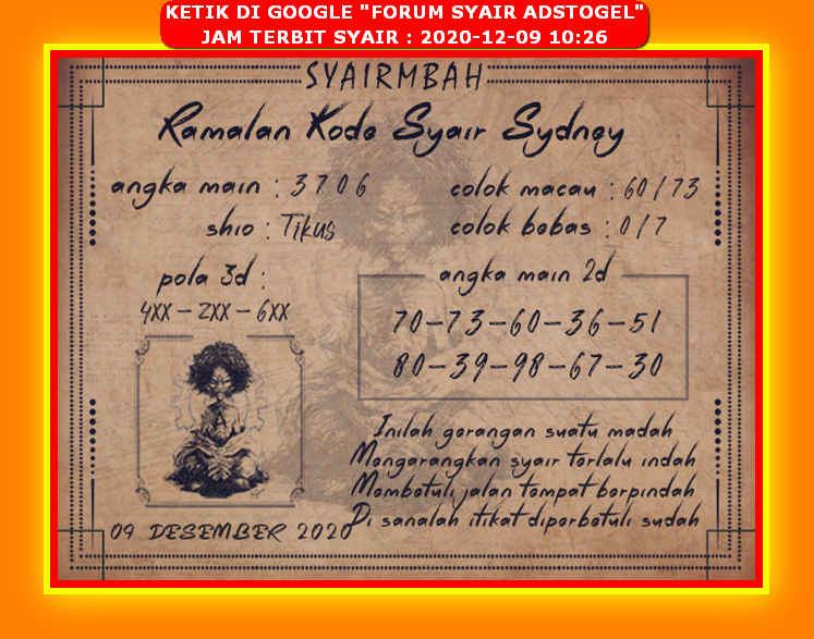 Syair Sydney Rabu 9 Desember 2020 Royal Syair