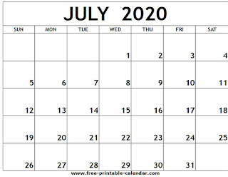 Free Printable Calendar July 2020
