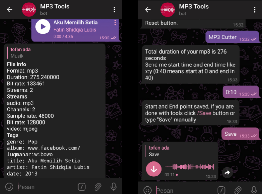 Cara Memotong Lagu MP3 di Telegram HP Android Blogger Toraja