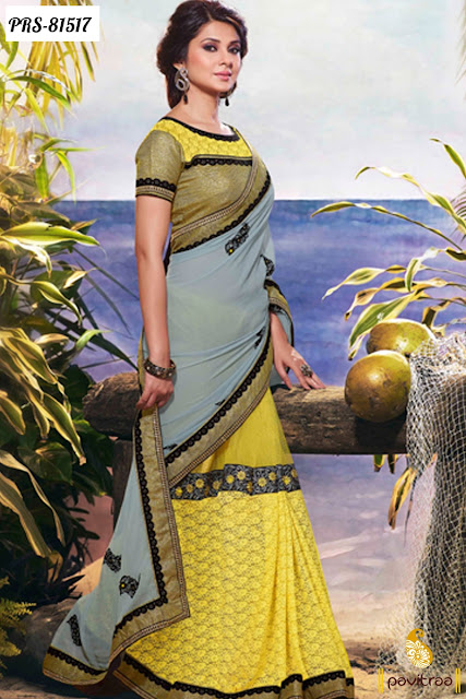 Latest Grey  Color Georgette Actress Jennifer Winget Saree in Saraswatichandra Online Shopping with Discount Offer