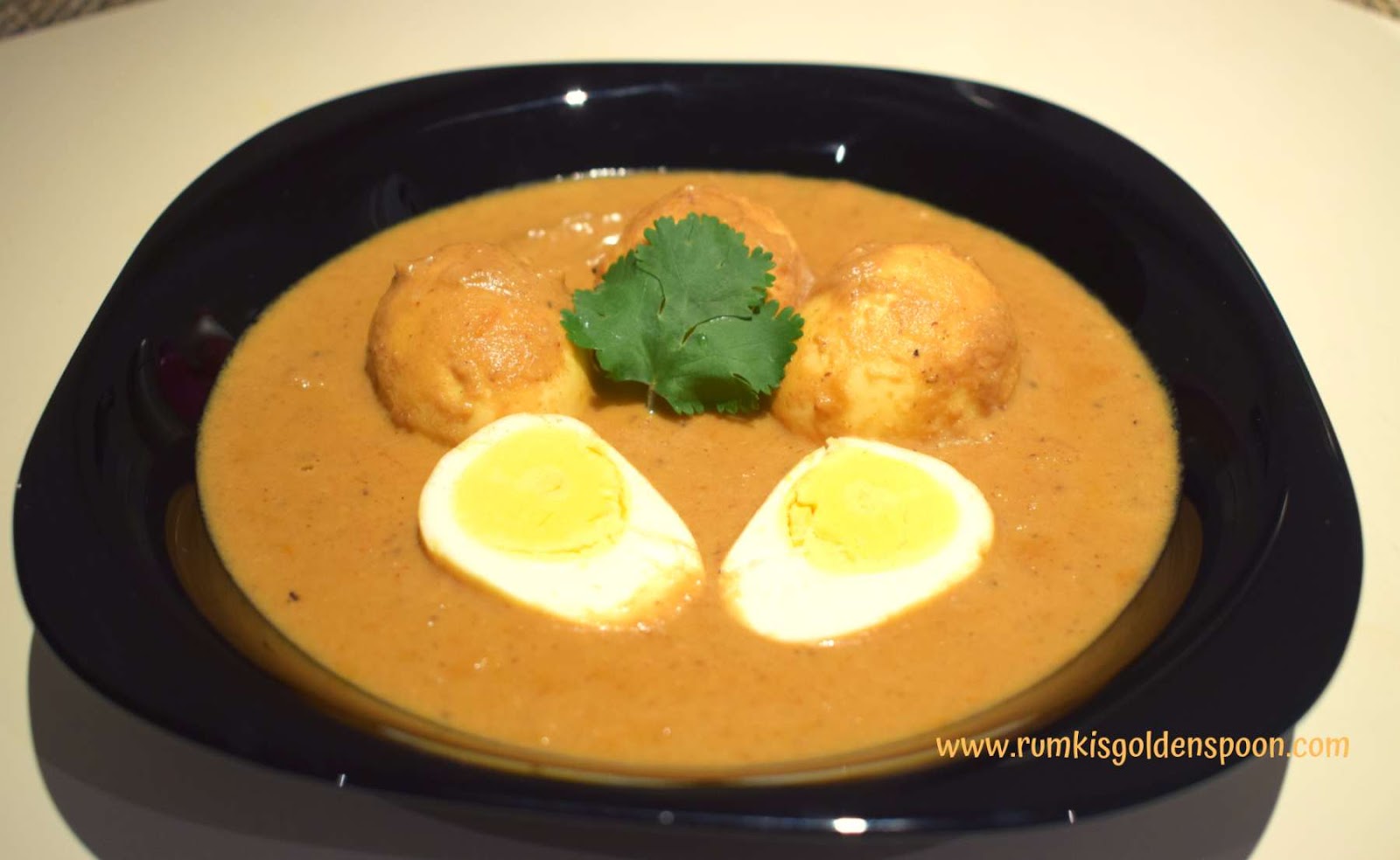 Indian Recipe. Non Vegetarian, Homestyle Egg Korma, Rumki's Golden Spoon, Sahi egg curry, Sahi anda/ande curry, ande/anda ka korma, dim er korma, ande ki sabzi/sabji, dim er torkari/torkaari/tarkari, recipe with egg/eggs, recipe with boiled egg, recipe with sheddo dim/dim, recipe with anda/ande, kurma