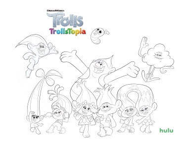 Hulu's Trolls: TrollsTopia Coloring Book Page Activity