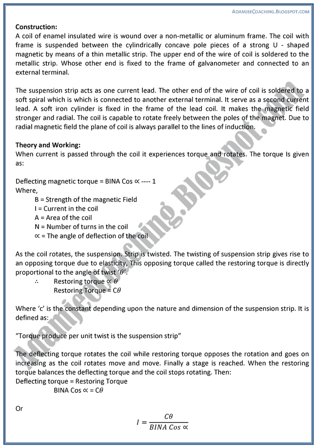 Adamjee Coaching Electrical Measuring Instruments Theory Notes Physics XII