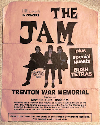 Flyer from a gig by The Jam at Trenton War Memorial, New Jersey May 1982
