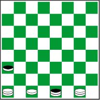 Jogo de damas: 3 damas contra 1 dama + 1 pedra em A1 (H8) 