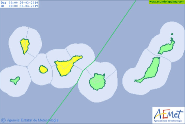 Aviso amarillo por lluvias para mañana viernes en La Palma