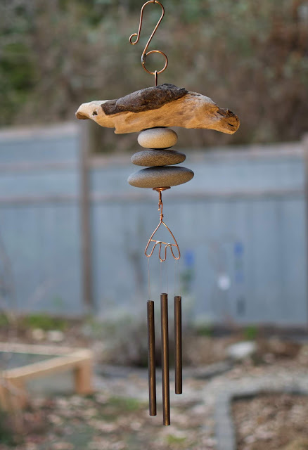 Beach stone and driftwood wind chime by Coast Chimes