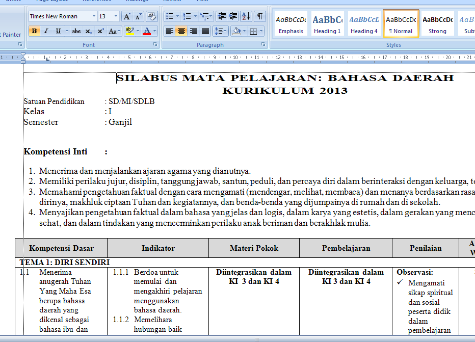 Silabus Bahasa Jawa Kelas 3 Sd Revisi Sekolah