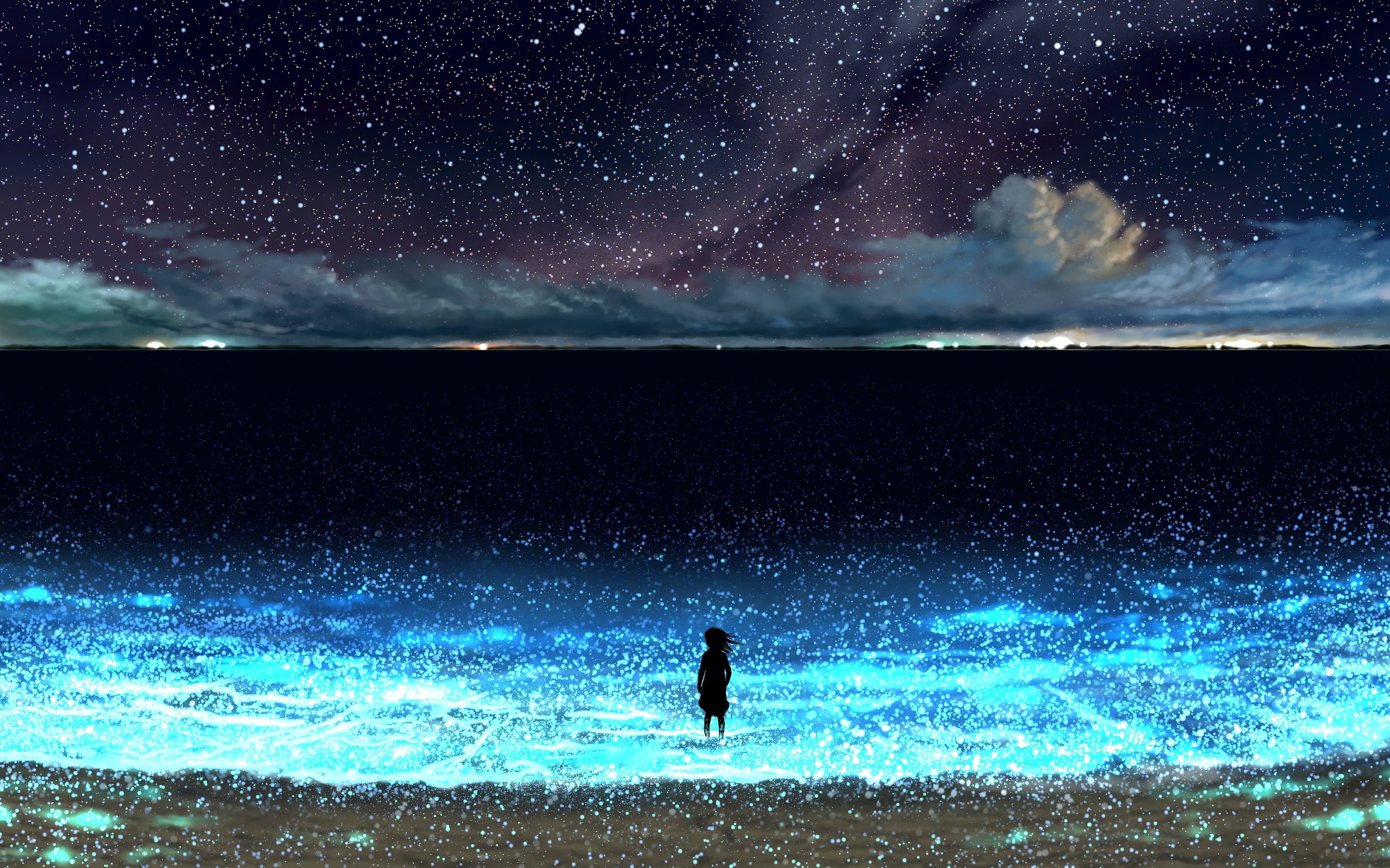 Anime, Night, Sky, Stars, Beach, Scenery, 4K, #88 Wallpaper PC Desktop