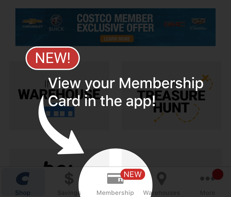 Costco digital membership card in the app