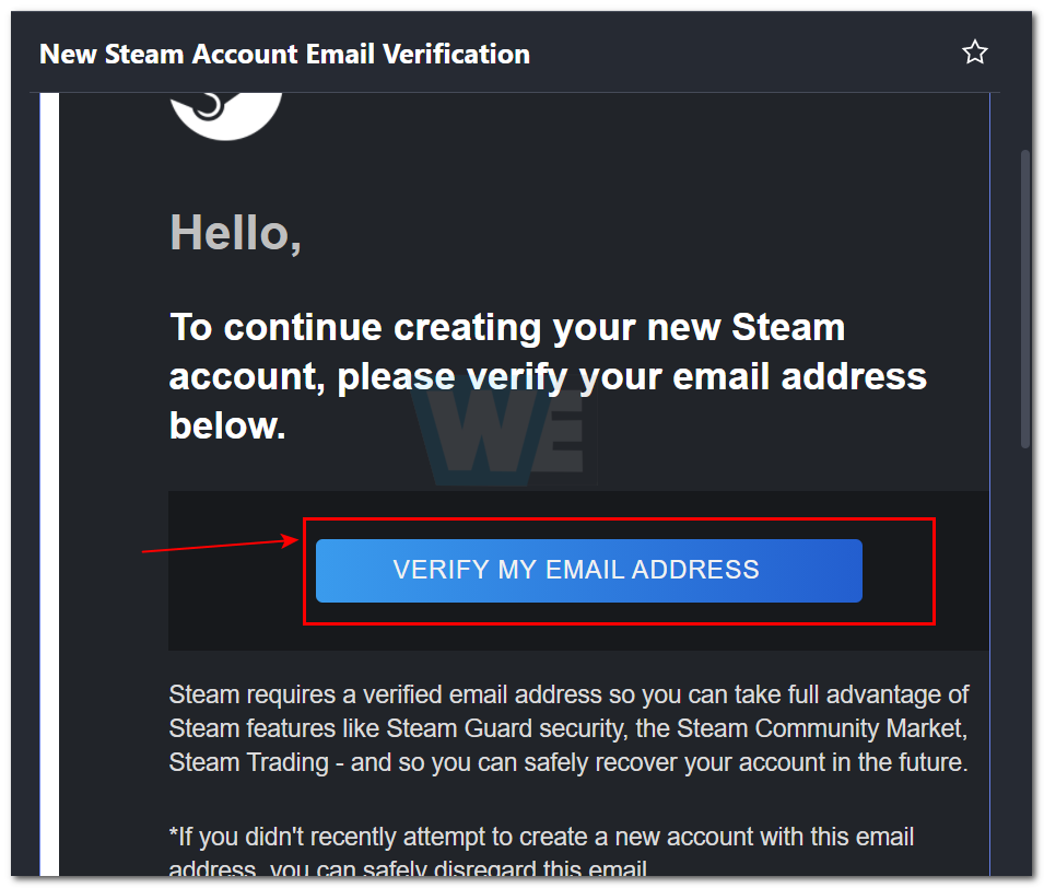 Verifikasi email address Steam