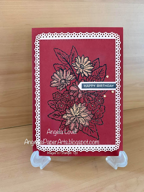 Angela Lovel, Angela's PaperArts: Stampin' Up! Ornate Style and Ornate Layers bleach technique birthday card