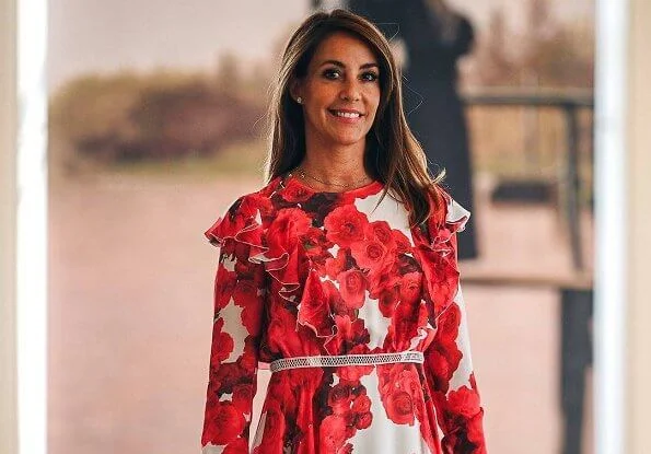 Danish Princess Marie wore a rose-print ruffled silk dress from Giambattista Valli. Princess Marie wore Giambattista Valli floral print silk dress