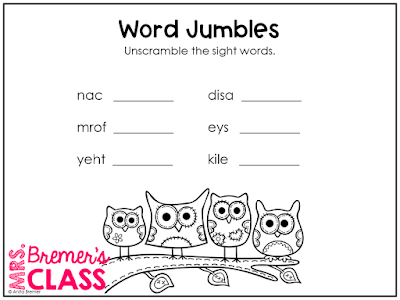 Kindergarten and 1st Grade Word Work activities for 50 sight words! Pack includes word puzzles, spin-a-word, abc order, write the room, missing letters, trace-stamp-decorate, and more! #wordwork #sightwords #kindergarten #1stgrade #literacy