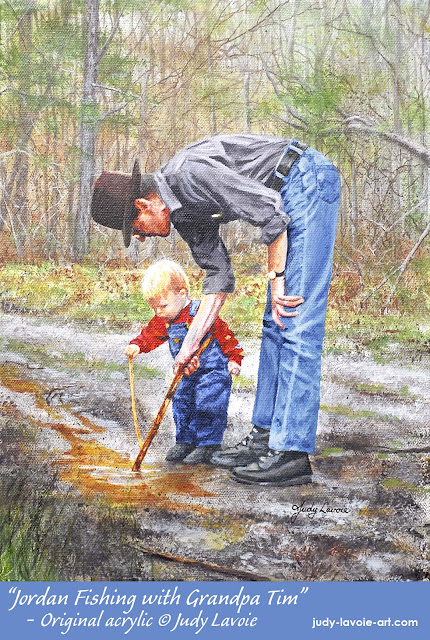 Jordan Fishing with Grandpa Tim acrylic painting © Judy Lavoie
