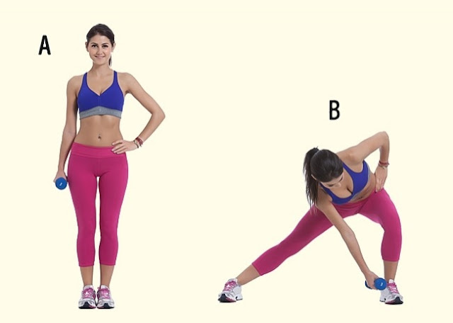 Exercises for legs, thighs and round 3 toned, seductive Leg, thigh and lap exercises 3: Fold one side in combination with dumbbells