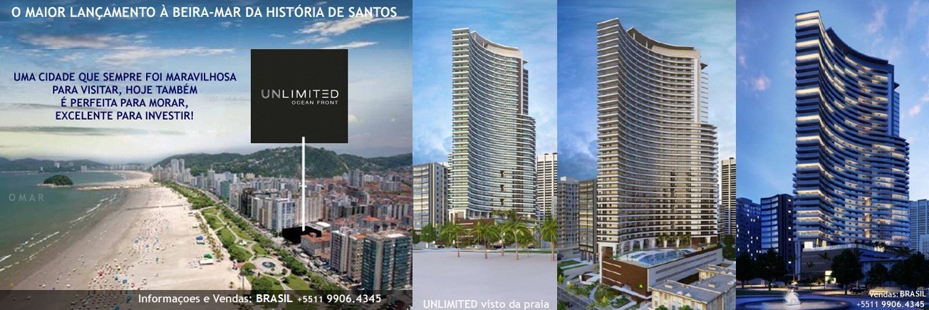 UNLIMITED OCEAN FRONT - Apartamentos prontos 1-2-3 dorms. 45 a 130m² a beira-mar em Santos-SP-Brasil