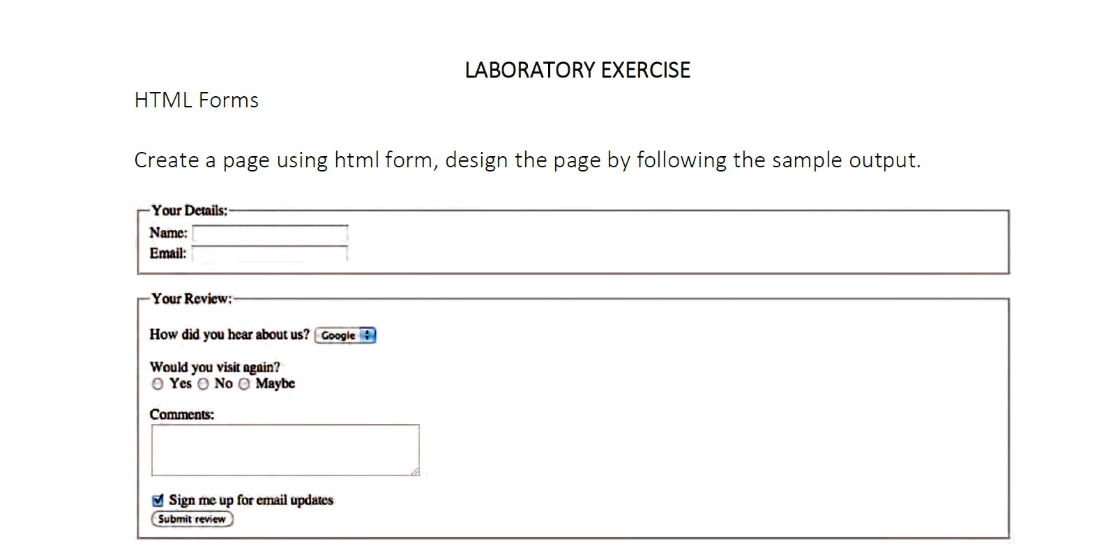 Activity for HTML Forms