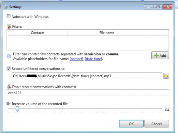 Instellingen Skype Auto Recorder
