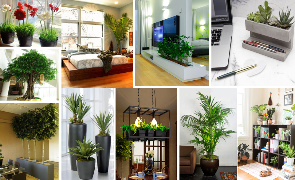 living room decor with artificial plants