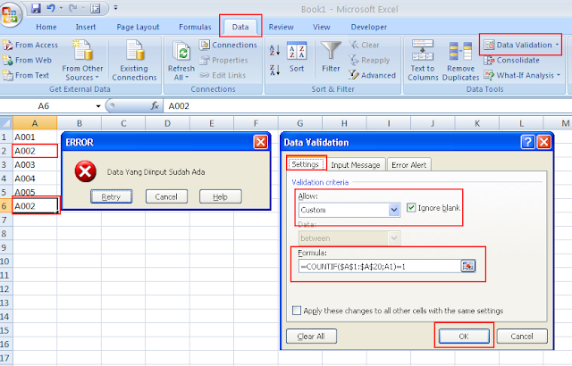 Data Validation, Menghindari Input Data Ganda Dalam Microsoft Excel