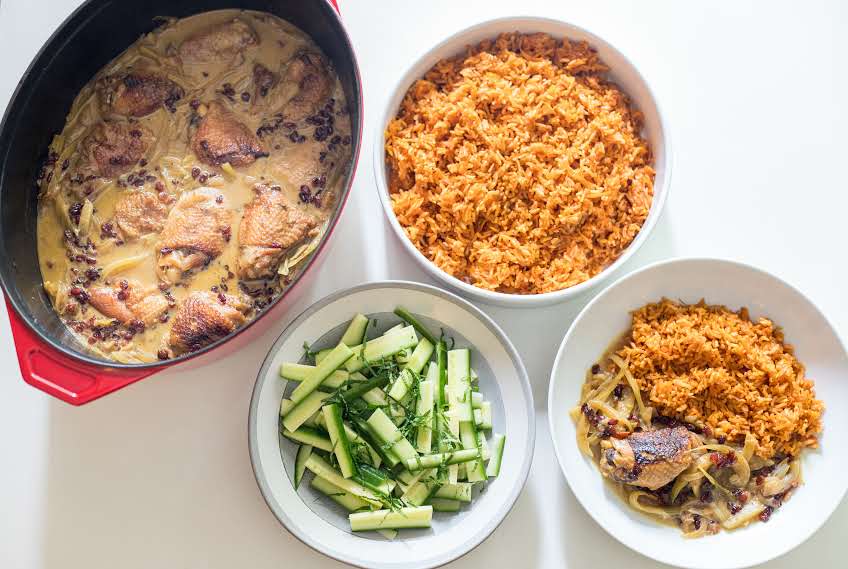 Saffron Chicken with Fennel & Barberries & Carrot Pilaf