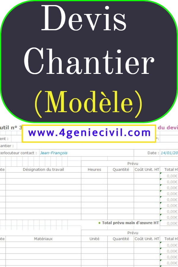 Modèle devis travaux chantier bâtiment - excel