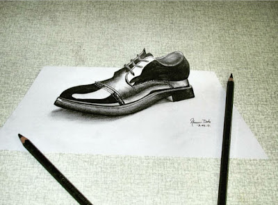 Drawing of 3D shoes Charcoal Pencil on Paper