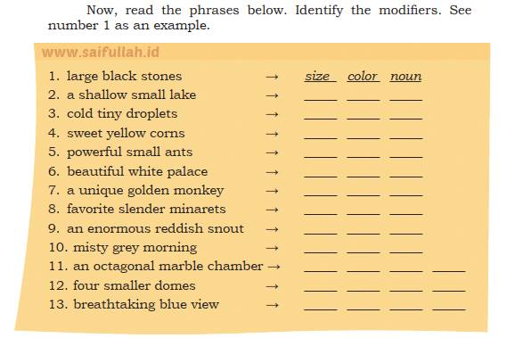 Pembahasan Soal Bahasa Inggris Chapter 4 Task 3 Halaman 64 (Identify the Modifier)