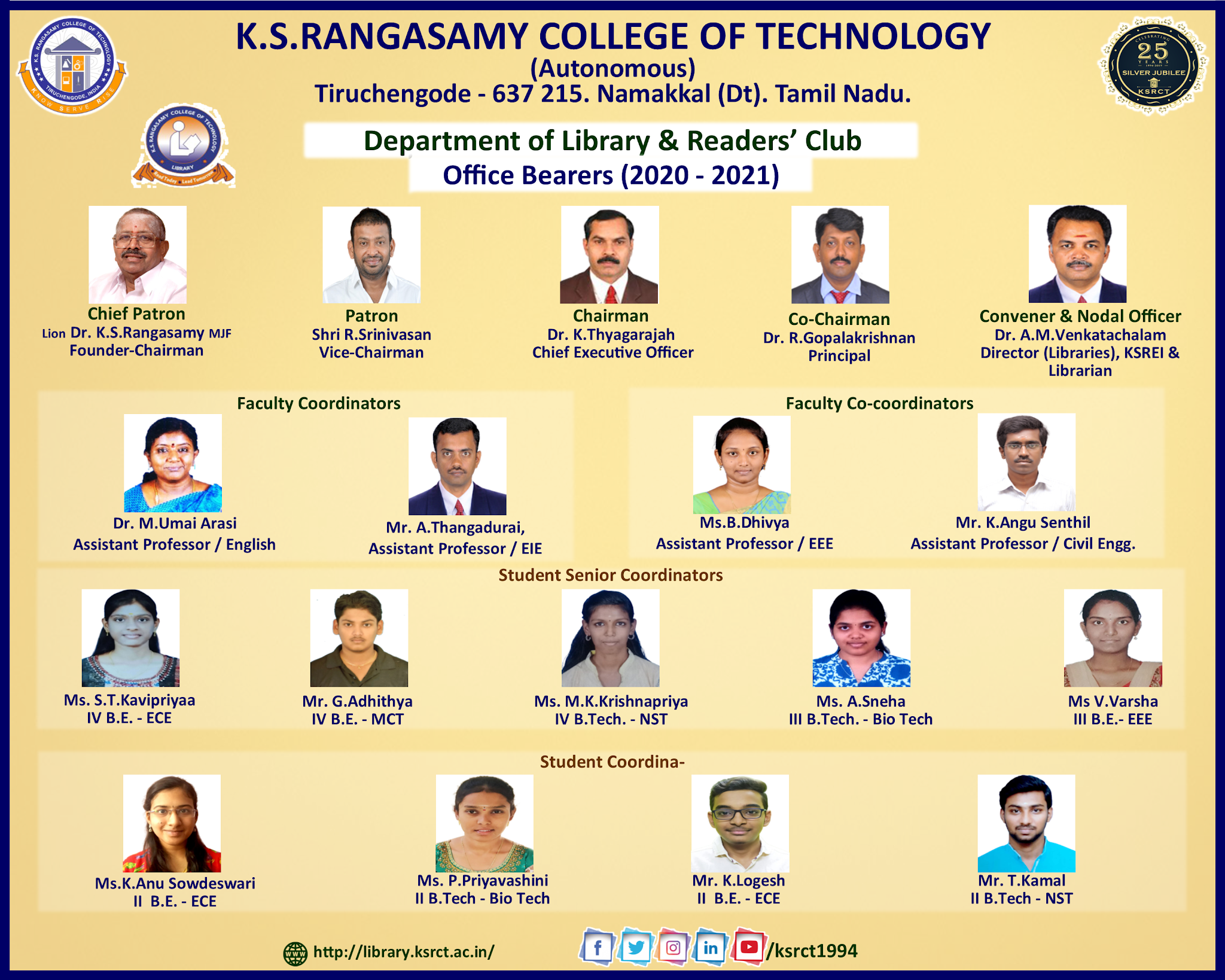 Readers' Club Office Bearers (2020 2021) K.S.Rangasamy College of