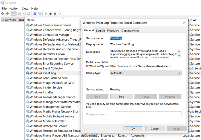 Faltan registros del Visor de eventos en Windows 10