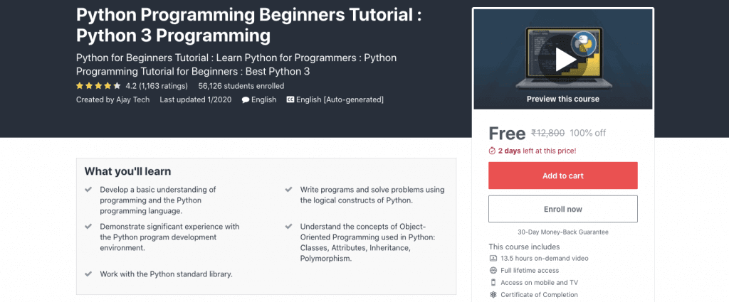 Python Programming Beginners Tutorial : Python 3 Programming | FREE