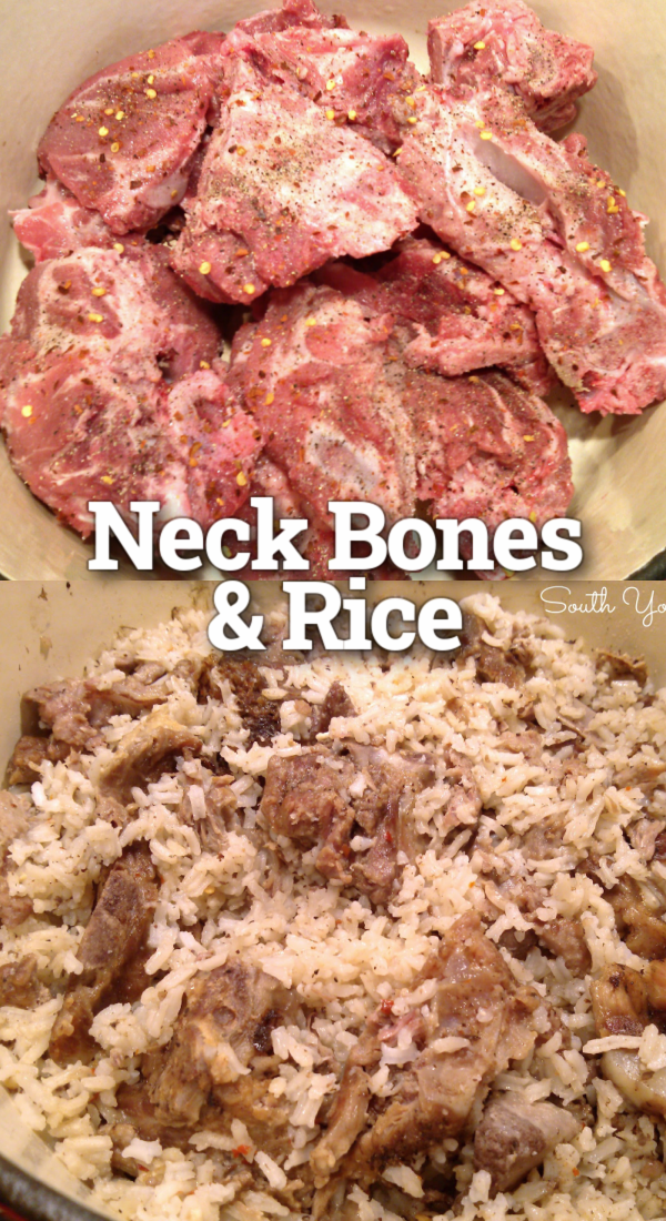 Neck Bones & Rice - A rustic Southern recipe of rice cooked in the savory stock from slowly simmered  pork neck bones.