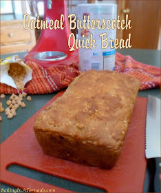 Oatmeal Butterscotch Quick Bread comes together in just minutes. Dense, chewy and less sweet than many quick breads, this one is a great accompaniment to any meal. | Recipe developed by www.BakingInATornado.com | #recipe #bread