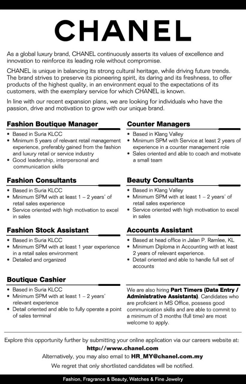 Jobs Malaysia 2011 | 2012: Jobs Vacancy At CHANEL