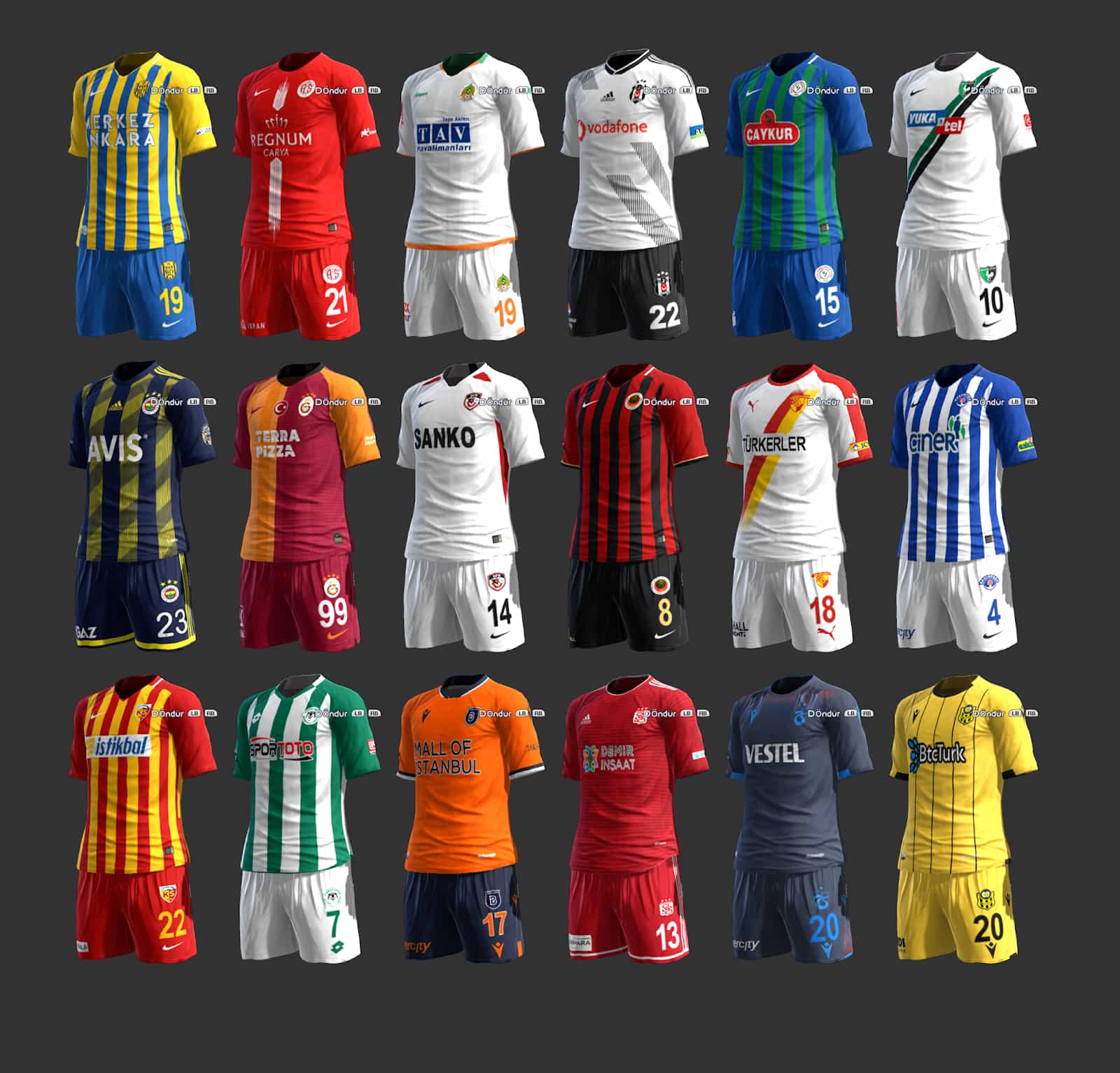 PES 2013 Kits : The Süper Lig Turkish 2019/20 GDB Kitpack By AbdDlsz 
