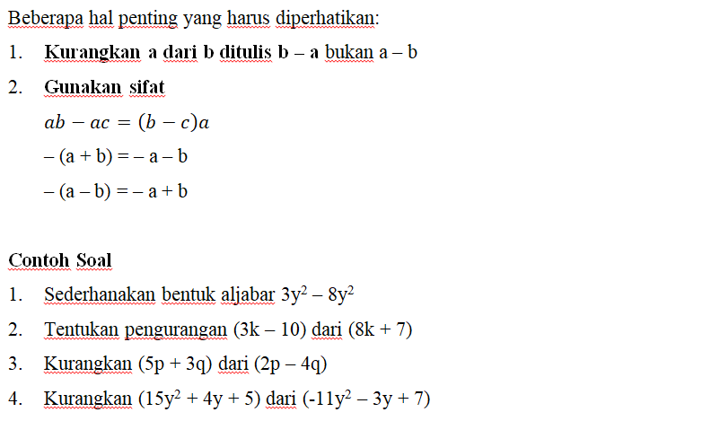 Pengurangan Bentuk Aljabar Matematika Kelas 7 Media Pembelajaran Online Guru Spensaka Smpn1kalimanah