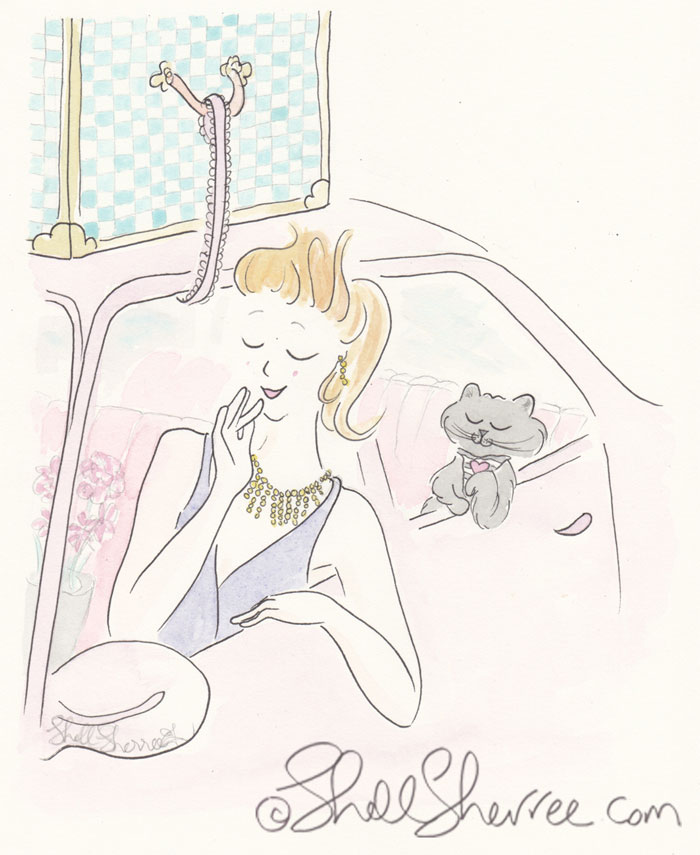 Paris illustration, Fashion & Fluffballs, Road Trip with Kitty Cat © Shell-Sherree